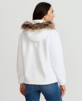 Women's Hooded Half Zip Faux Fur High Pile Fleece Pullover