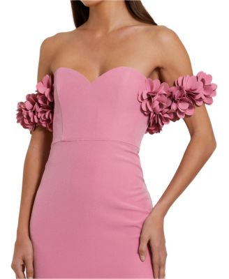 Women's Off-the-Shoulder Crepe Gown with 3D Floral Applique
