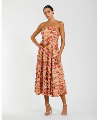 Women's Pink Ruffle Strapless Ankle Cotton Dress