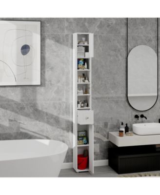 Tall Slim 71" Freestanding Bathroom Cabinet with Drawer, 2 Doors & Adjustable Shelves in White