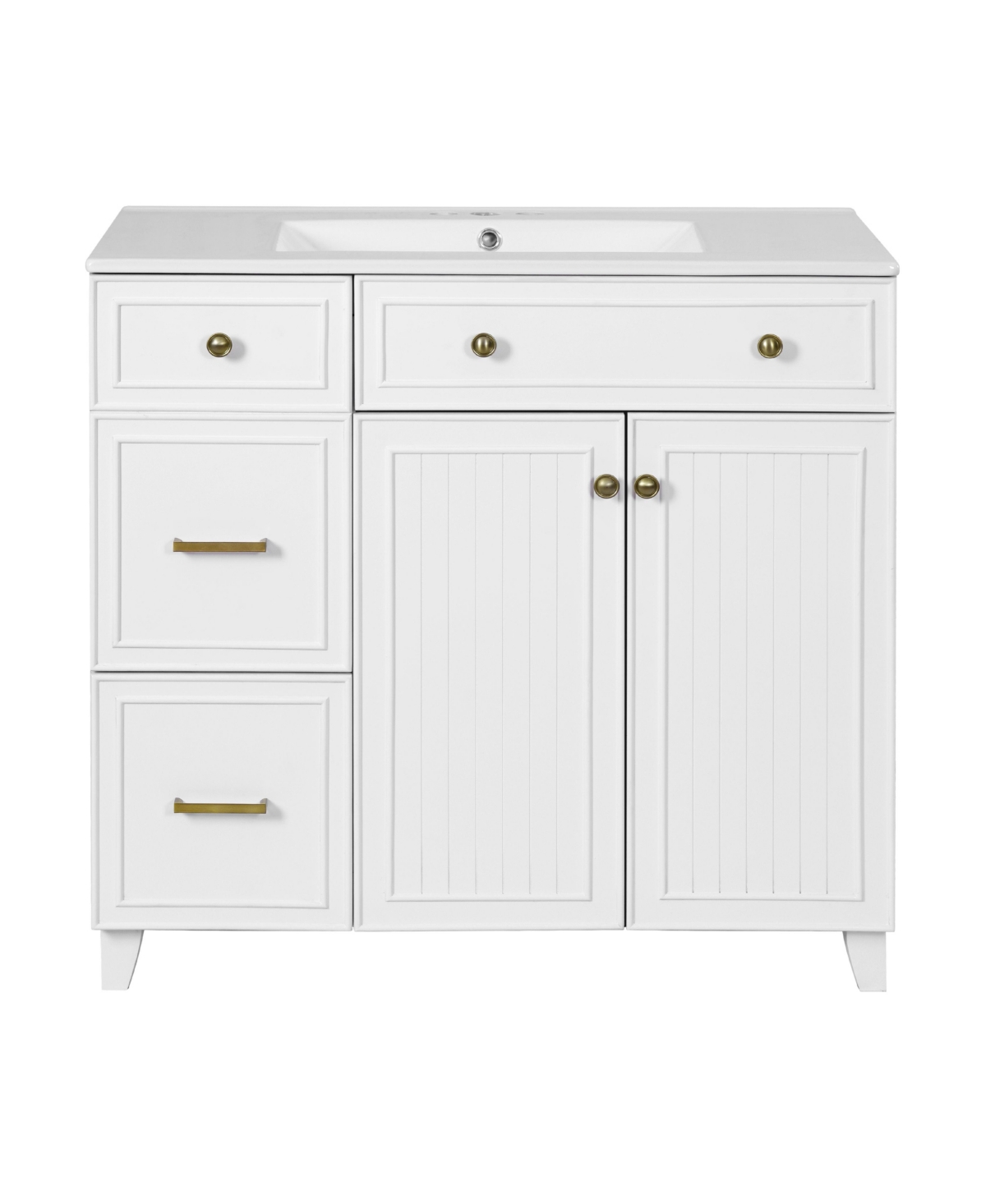 36&#x22; Bathroom Vanity With Ceramic Sink, Double-Layer Drawers, Soft-Close Doors and Adjustable Shelves - White