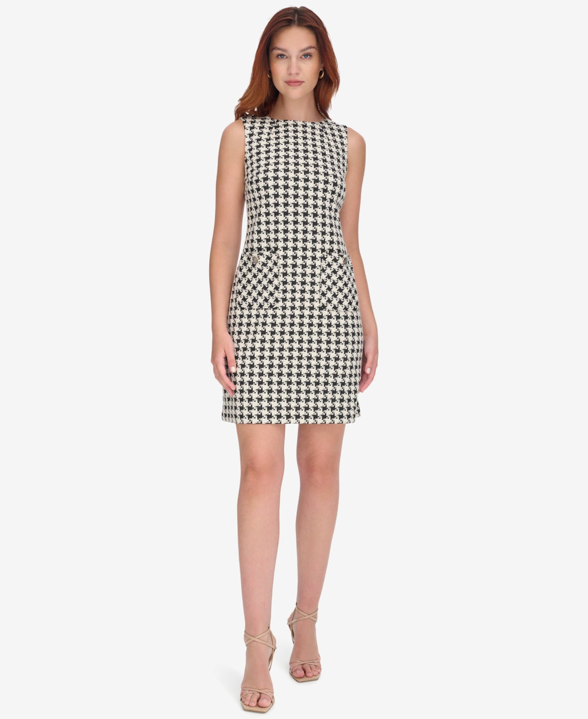 Tommy Hilfiger Women's Knit Houndstooth Sleeveless Shift Dress