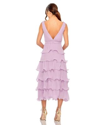 Women's Deep V Chiffon Sleeveless Ruffle Midi Dress