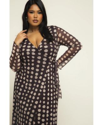 Women's Polka Dot Wrap Midaxi Dress