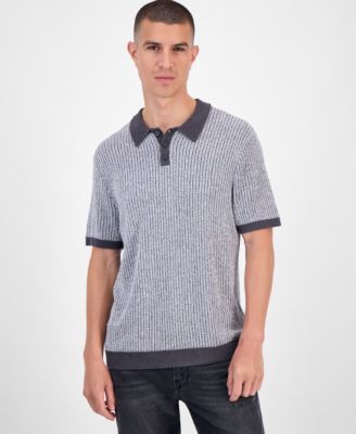 GUESS - Men's Isaac Short Sleeve Textured Polo Sweater