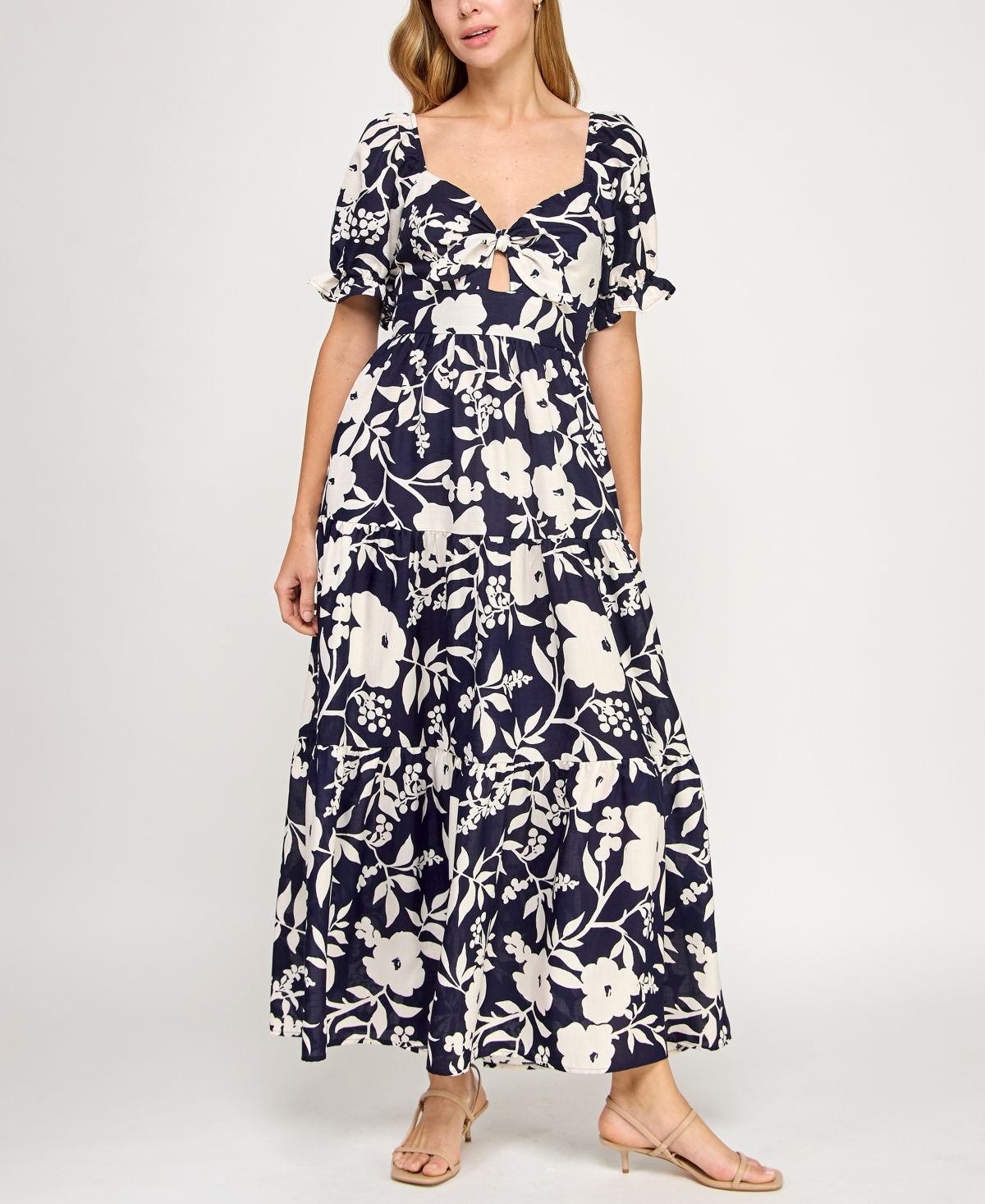Juniors' Woven Printed Fit & Flare Dress - Navy