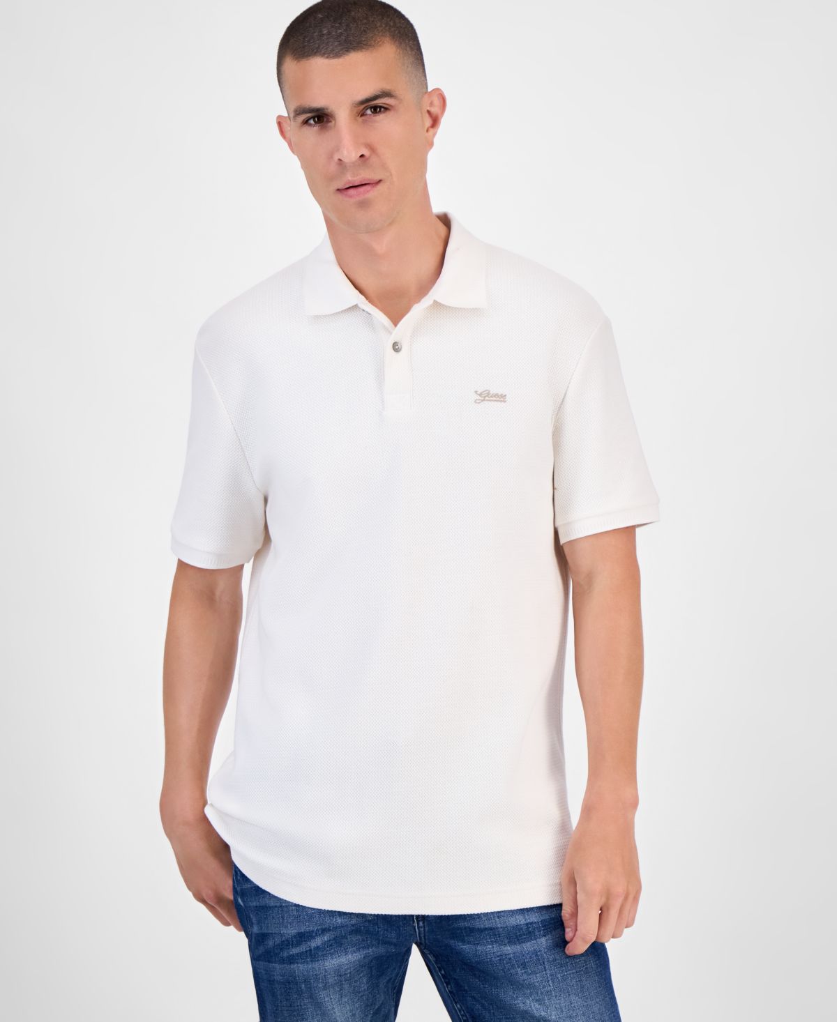 Текстурированная рубашка поло с коротким рукавом и минималистичным логотипом