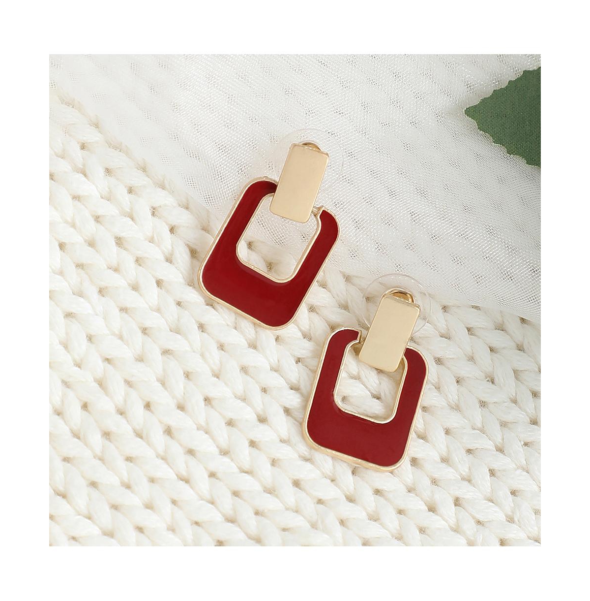Sohi Women's White Geometric Drop Earrings In Red