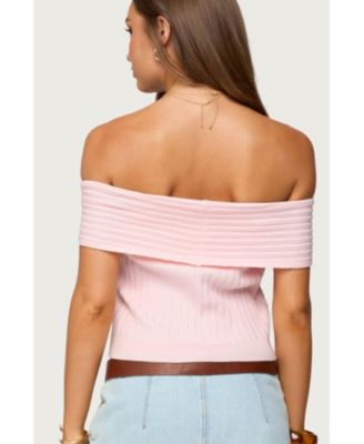 Womens Blythe Ribbed Knit Fold Over Top