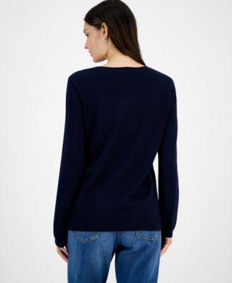 Women's Cotton Jacquard-Bow Sweater 