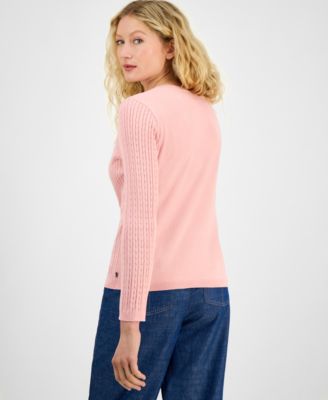Women's V-neck Cable Knit Sweater, Online Only