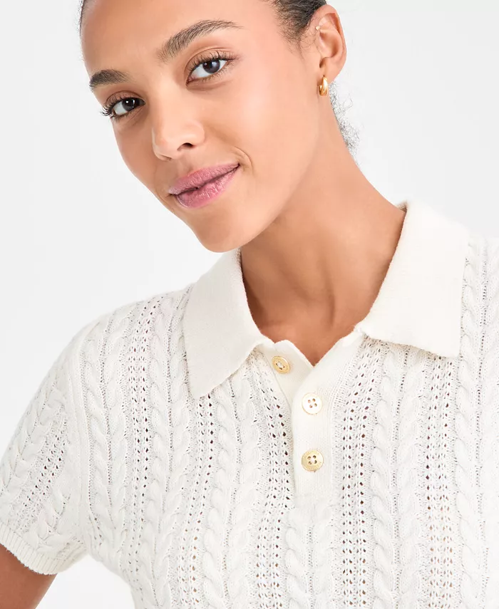 Nautica Women's Cotton Polo Cable-Knit Sweater - thumbnail 9