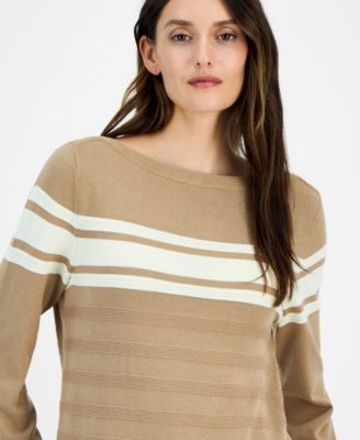 Women's Cotton Boat-Neck Textured Sweater 