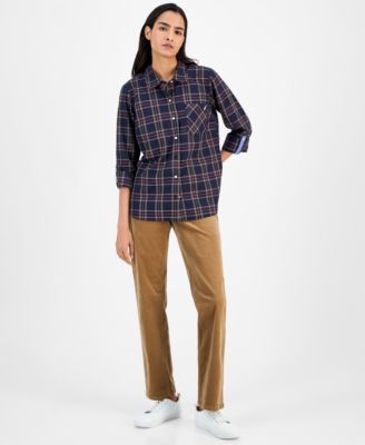 Women's Providence Plaid Cotton Roll-Tab-Sleeve Shirt