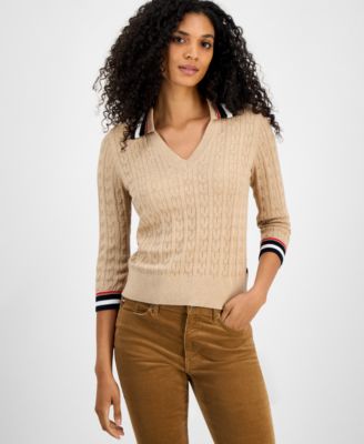 Women's Spread-Collar Cotton Sweater