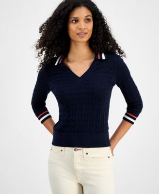 Women's Spread-Collar Cotton Sweater