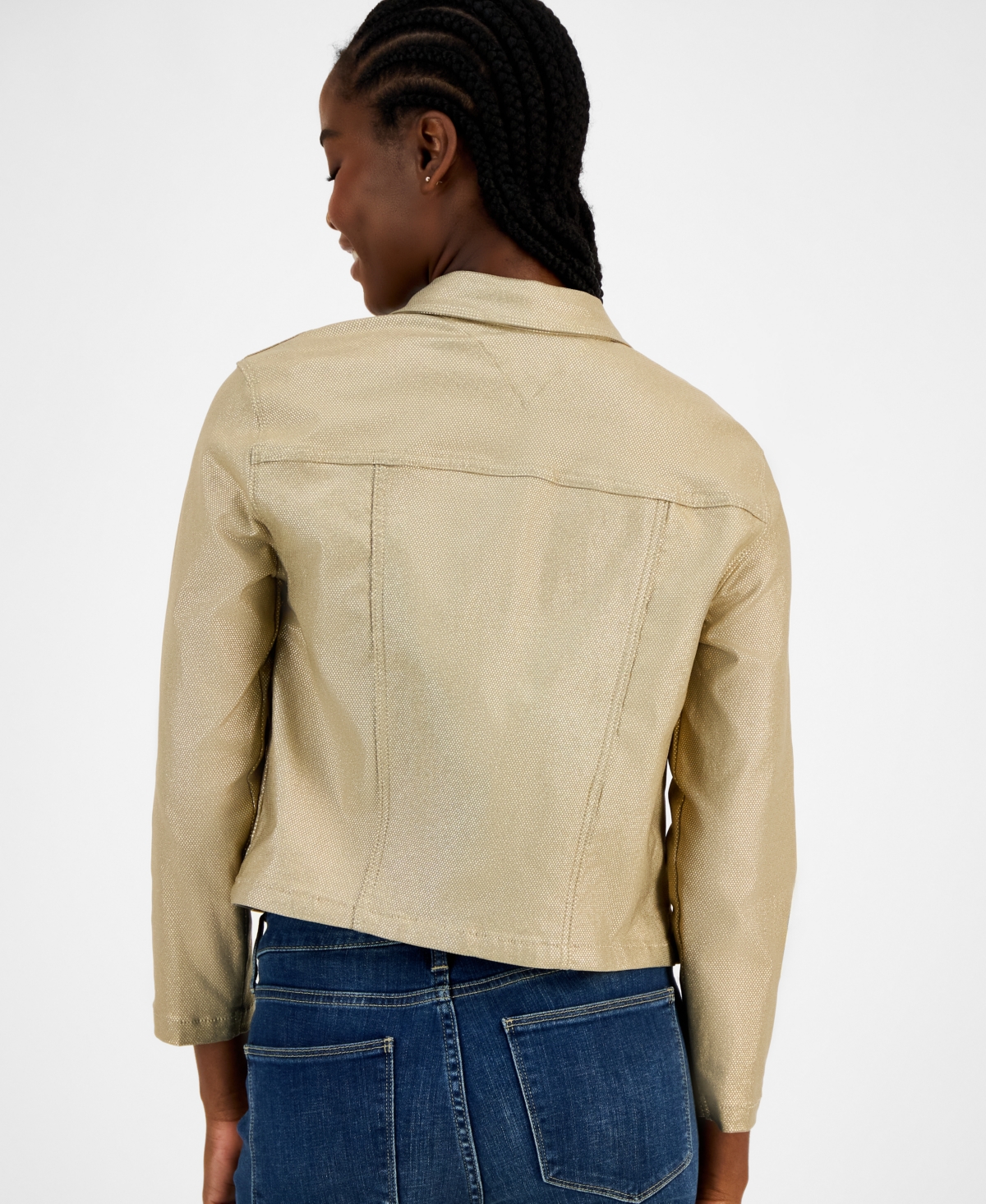 Tommy Hilfiger Women's Foil Cropped Trucker Jacket In Gold
