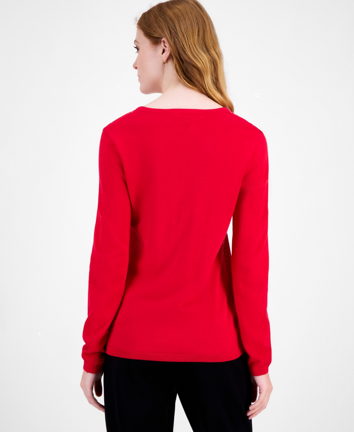 Tommy Hilfiger Women's Studded Argyle Cotton V-neck Sweater In Red