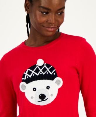 Women's Cotton Beanie Bear Crewneck Sweater
