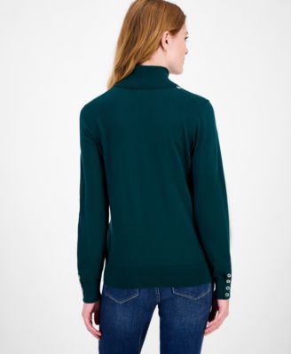 Women's Cotton Vertical Stripe Turtleneck Sweater