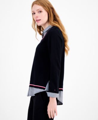 Women's Cotton Twofer V-Neck Long-Sleeve Sweater