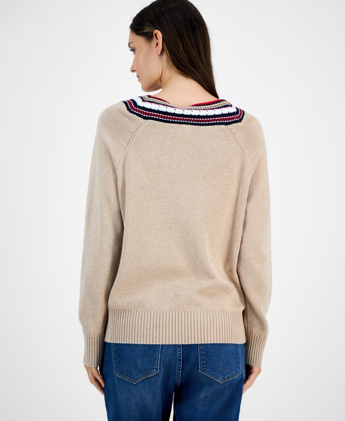 Tommy Hilfiger Women's Textured V Neck Sweater In Neutral