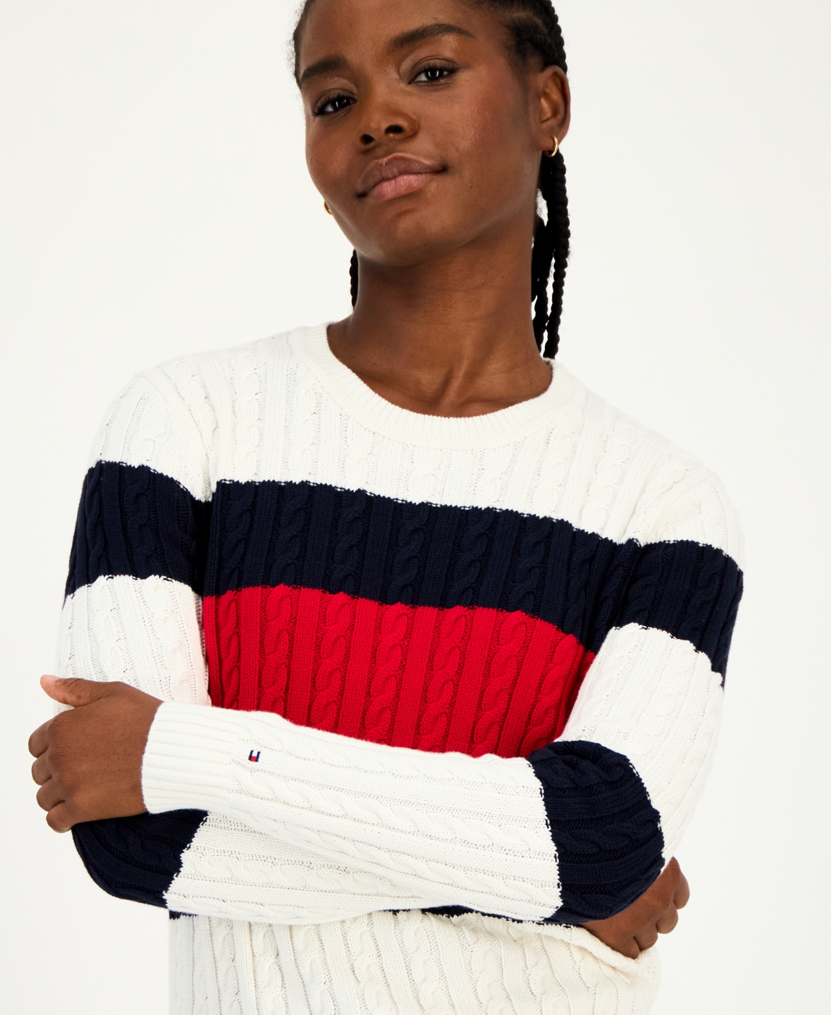 Tommy Hilfiger Women's Cotton Flag Cable Knit Sweater In Multi