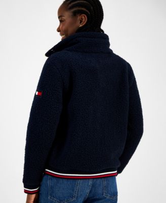 Women's Faux-Sherpa Contrast-Rib Bomber Jacket