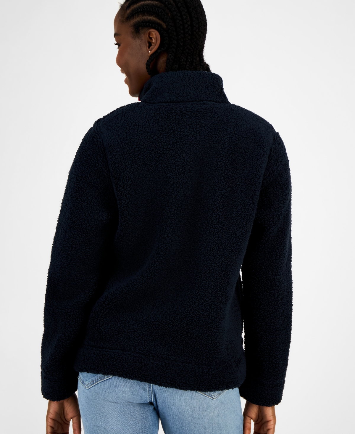 Tommy Hilfiger Women's Quarter-zip Faux-sherpa Jacket In Blue