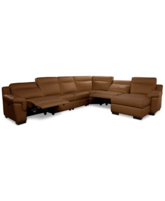 Julius II 6-Pc. Leather Chaise Sectional with 2 Power Recliners, Macy's Exclusive