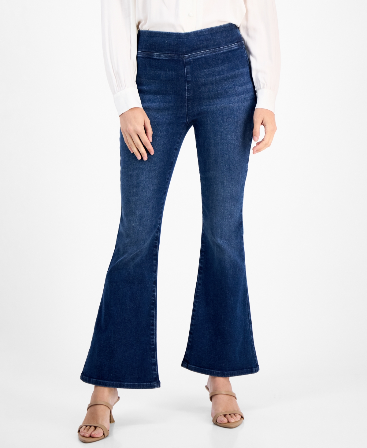 Inc International Concepts Petite Flared-leg Pull-on Jeans, Macy's Exclusive In Blue