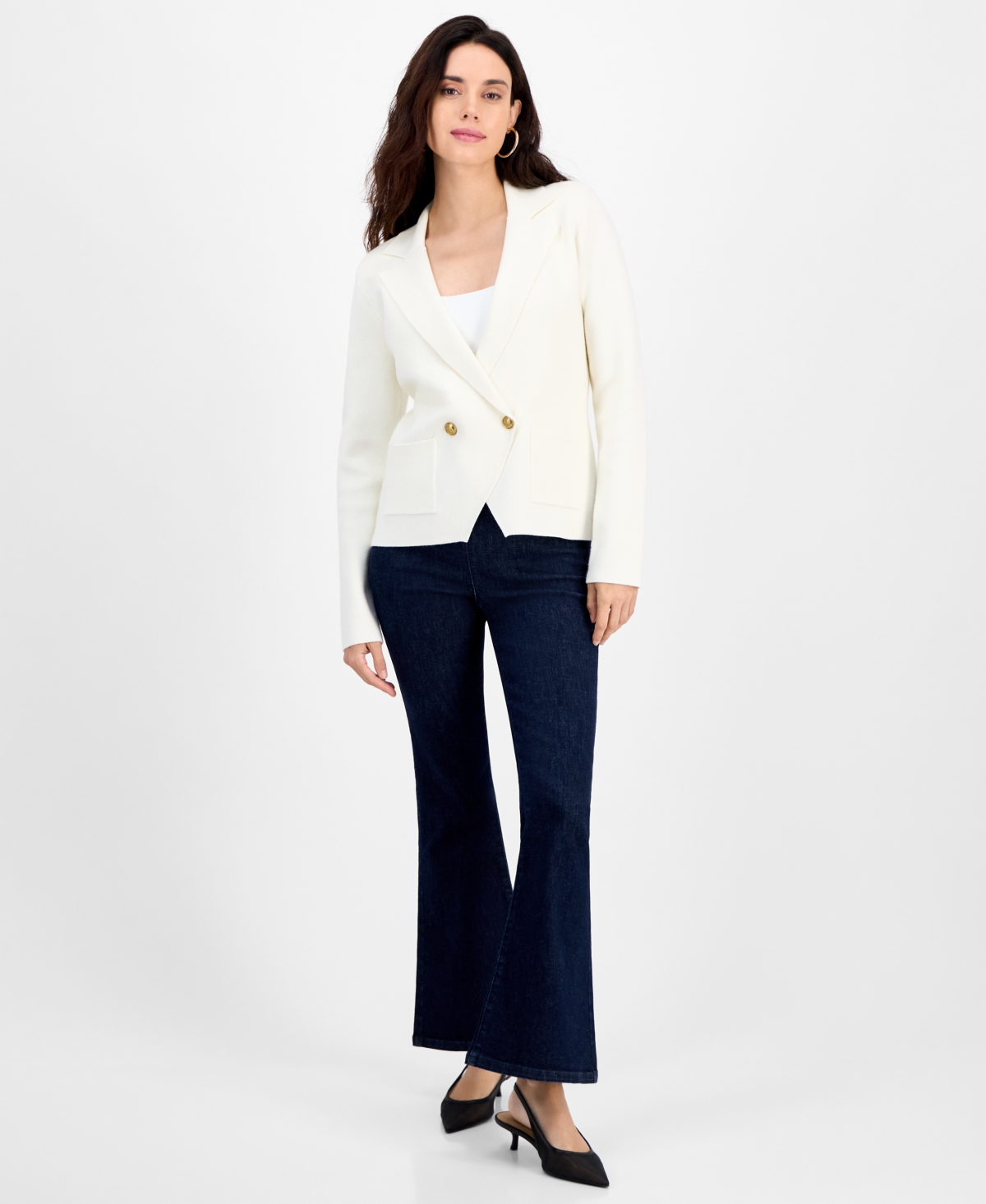 Inc International Concepts Petite Double-breasted Patch Pocket Sweater, Macy's Exclusive In Brown