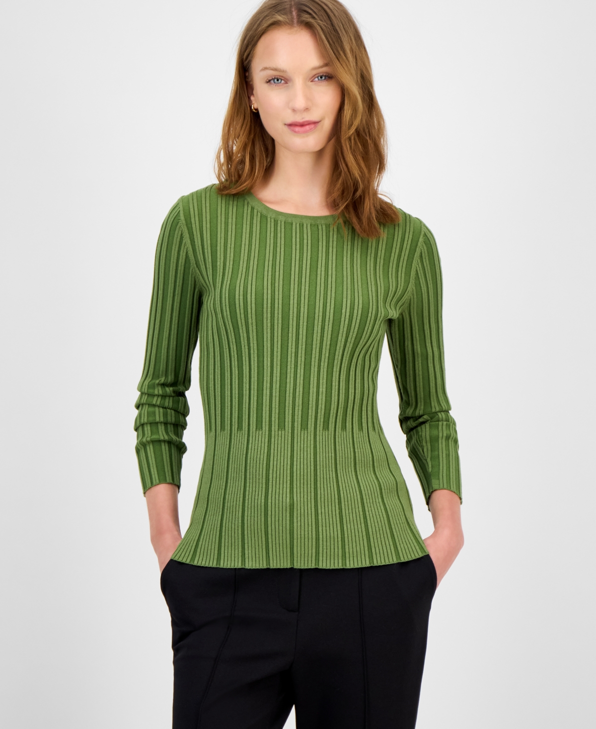 T Tahari Women's Variegated Crewneck Knit Top In Green