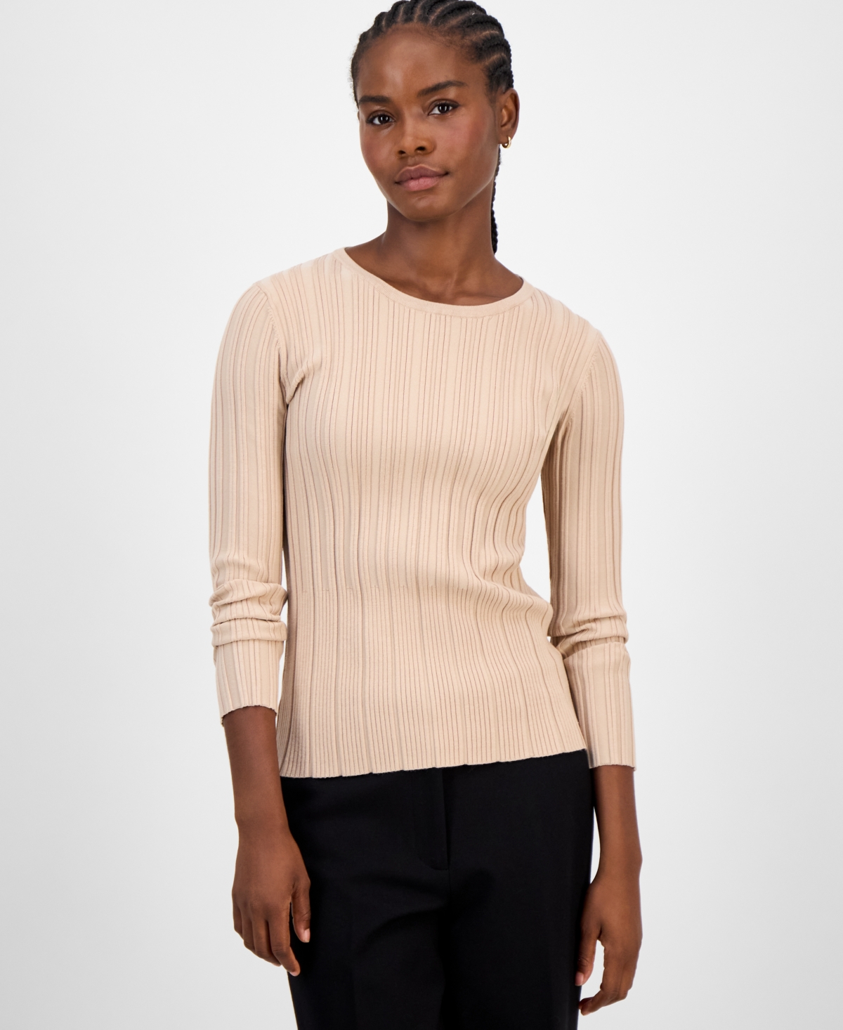 T Tahari Women's Variegated Crewneck Knit Top
