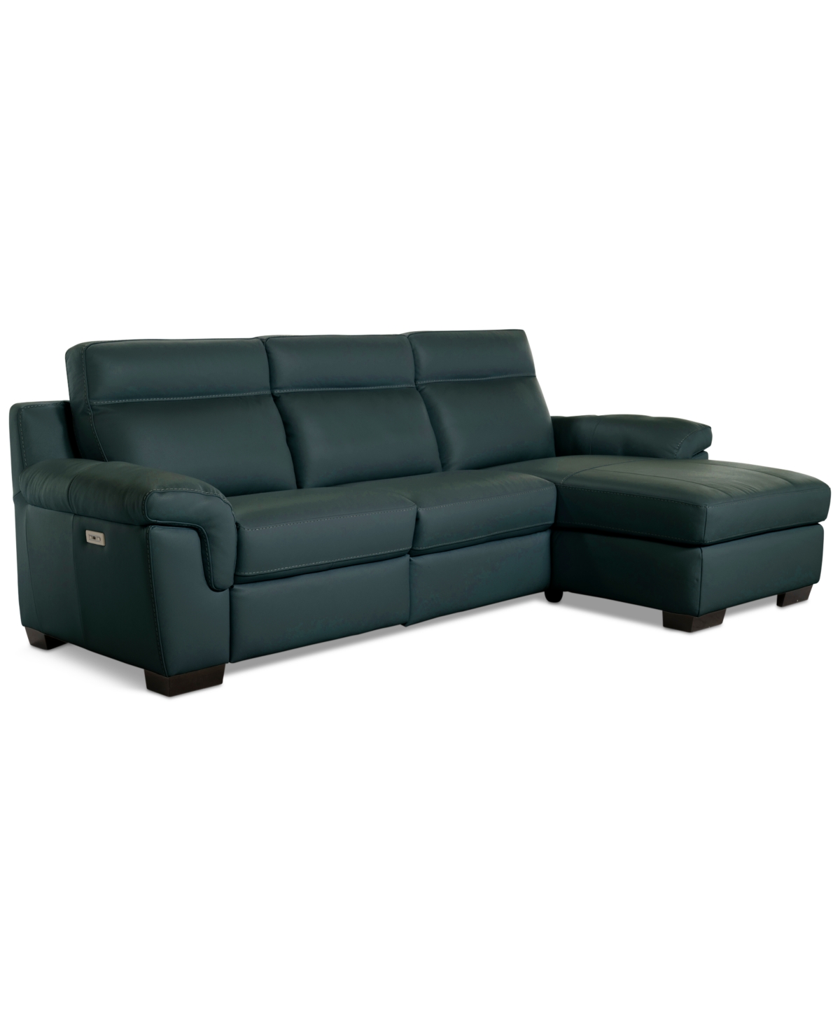 Macy's Julius Ii 3-pc. Leather Chaise Sectional With 2 Power Recliners,  Exclusive In Blue