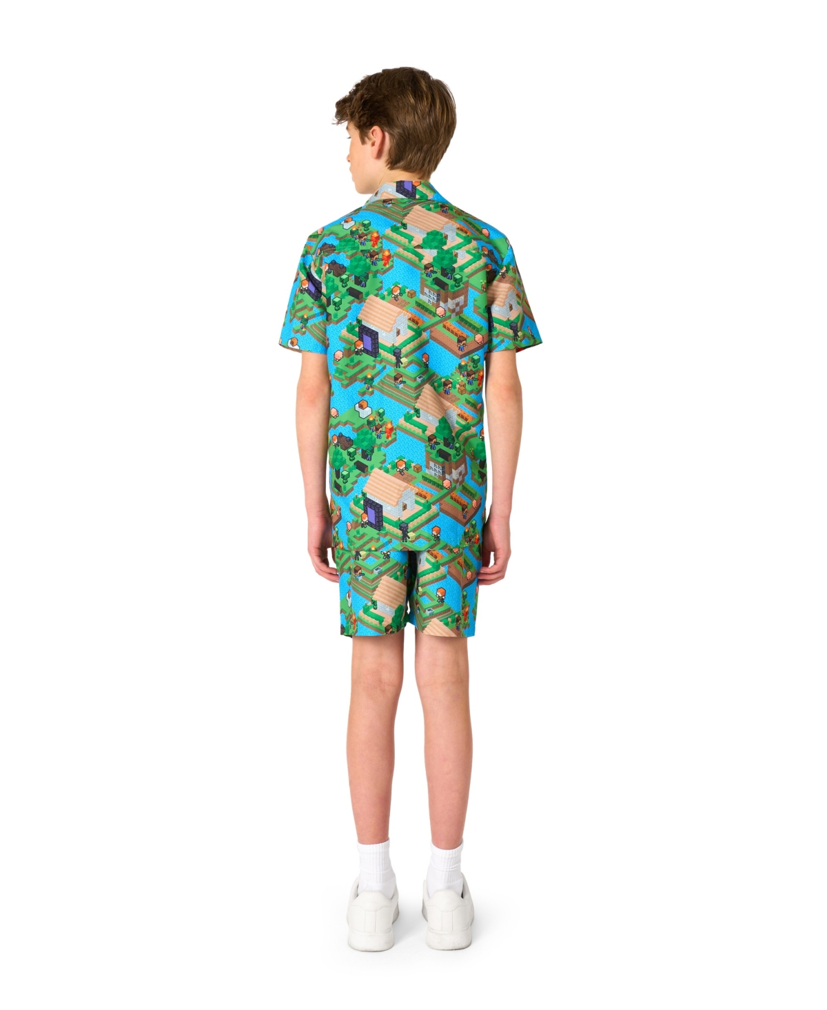 OppoSuits Big Boys 2-Piece Minecraft Summer Short Sleeve Shirt and Shorts Set