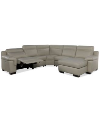 Julius II 5-Pc. Leather Chaise Sectional with 1 Power Recliner, Macy's Exclusive