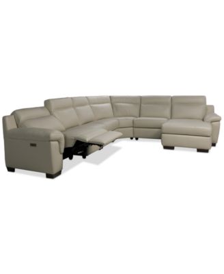 Julius II 6-Pc. Leather Chaise Sectional with 1 Power Recliner, Macy's Exclusive