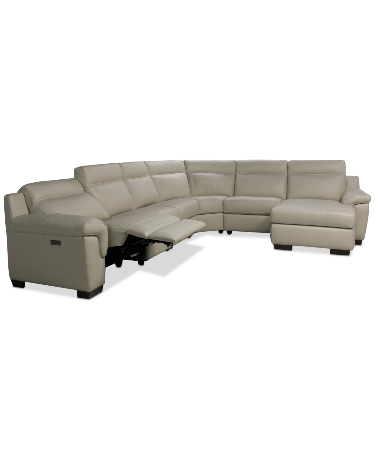 Macy's Julius Ii 6-pc. Leather Chaise Sectional With 1 Power Recliner,  Exclusive In Gold