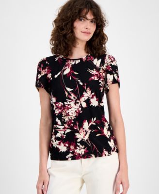 AK Anne Klein - Women's Floral-Print Tulip-Sleeve Top