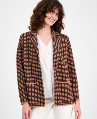 Ak Anne Klein Womens Check Open Front Jacket P Xxs Xl In Multi