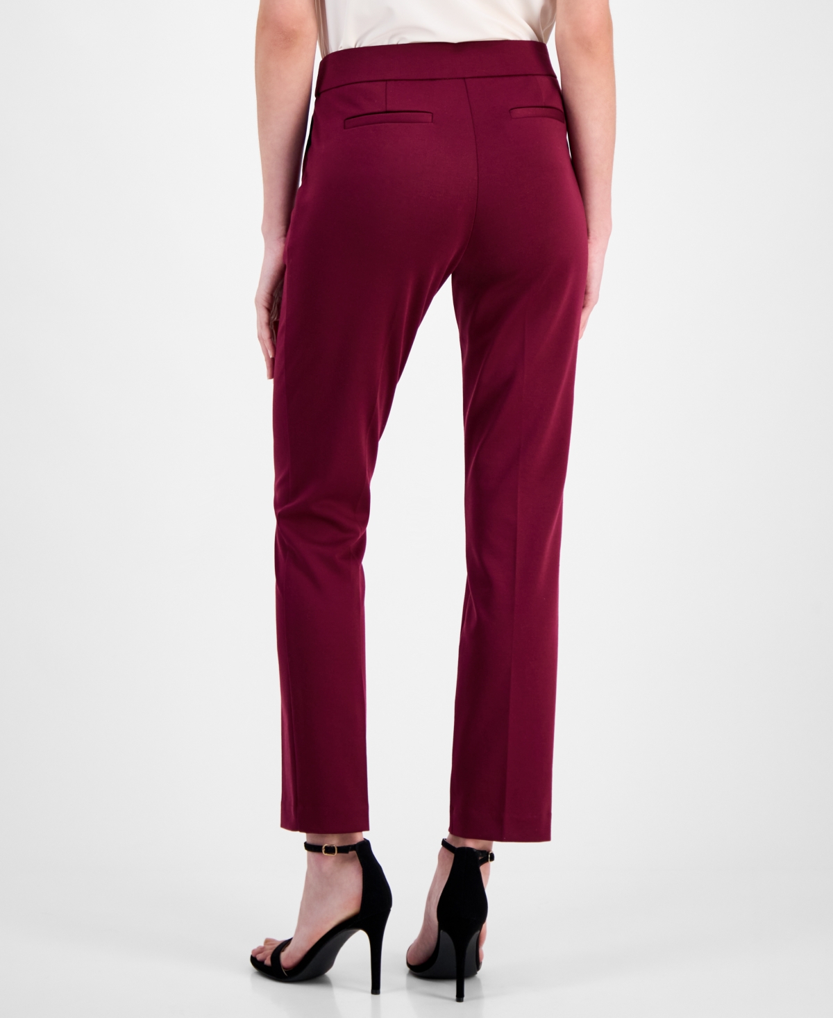 Ak Anne Klein Petite Mid-rise Straight-leg Ankle Pants In Burgundy