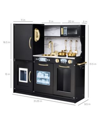 Pretend Play Kitchen Wooden Toy Set for Kids w/ Telephone, Utensils, Oven, Microwave