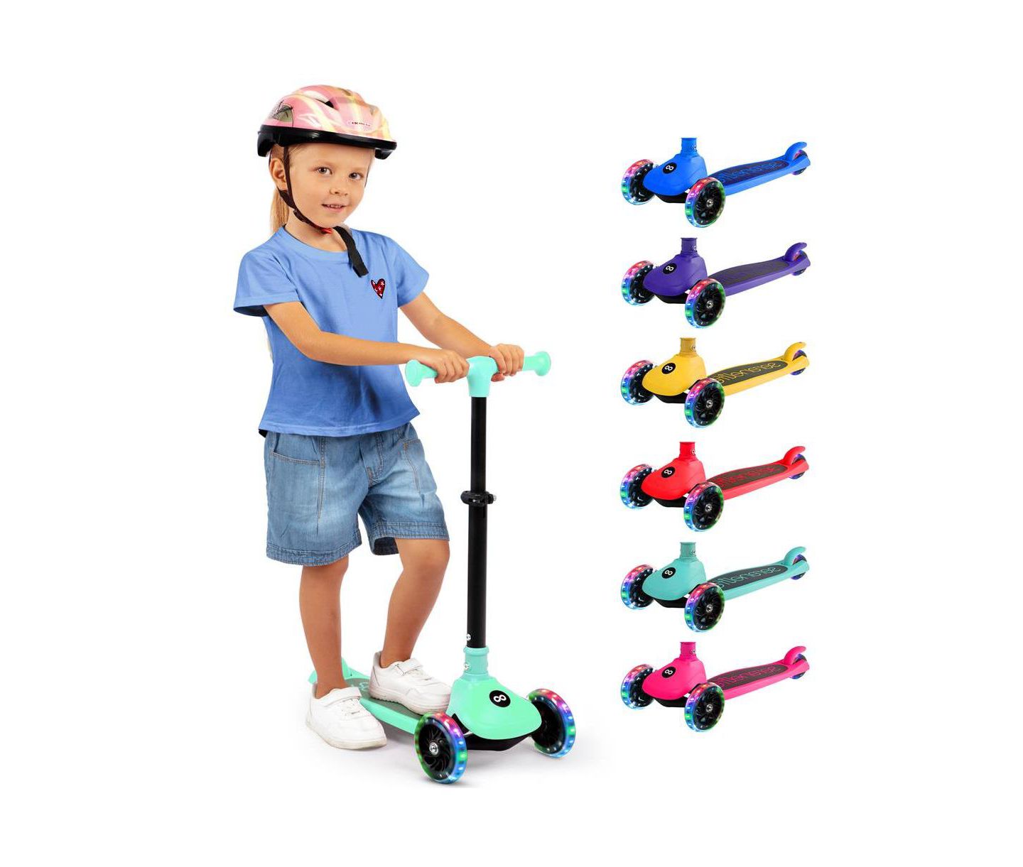 Детская игрушка SereneLife 3-Wheel Built-in LED Wheel Lights Foldable Kid Kick Scooter, Ages 2+, цвет: Зелёный — фото 1
