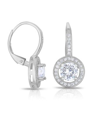 Sterling Silver White Gold Plating with Round Cubic Zirconia Drop Stud Earrings