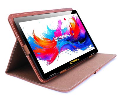 10.1" Octa Core 256GB Storage Android 15 Tablet with Brown Leather Case