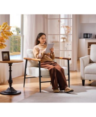   Standard Size   Boucle Upholstery  Mid-Century Style, Curved Backrest, Wooden Legs  Accent Chair