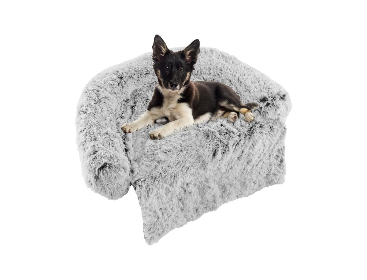 Gray Plush Calming Dog Couch Bed with Anti-Slip Bottom - Grey