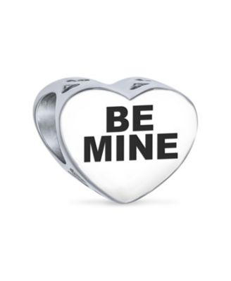 Set of 2 I Love You Princess Heart & Solid Pink Crystal Bead Charm Sterling Silver for Bracelet