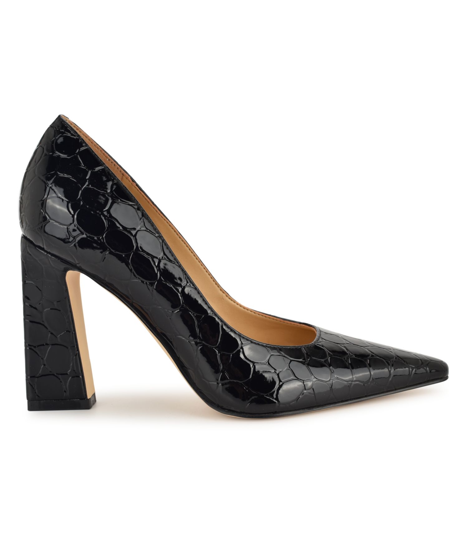 Женские туфли Nine West Tamant High Tapered Block Heel Pumps, цвет: Чёрный лаковый — фото 2